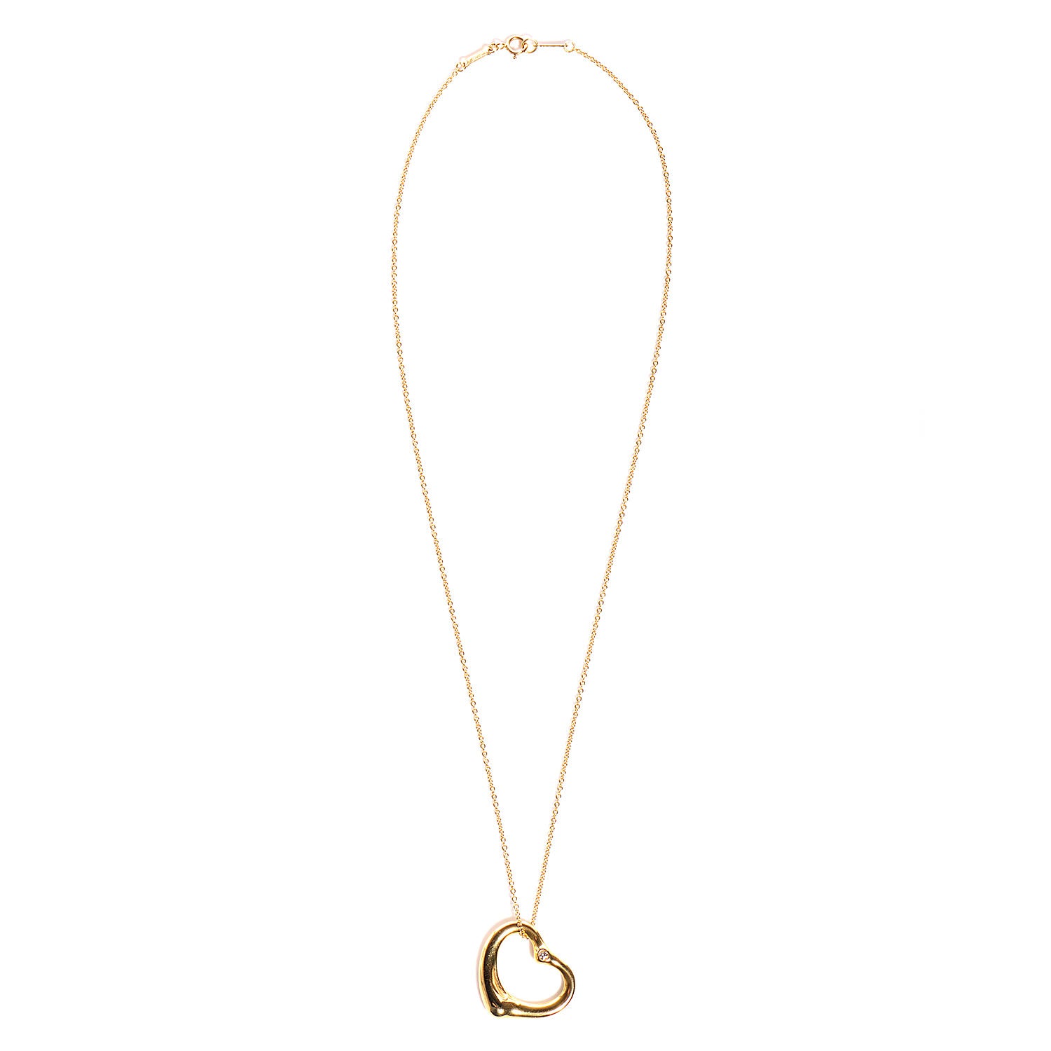 Tiffany 18K Yellow Gold Diamond Large Elsa Peretti Open Heart Pendant Necklace 3 of 7