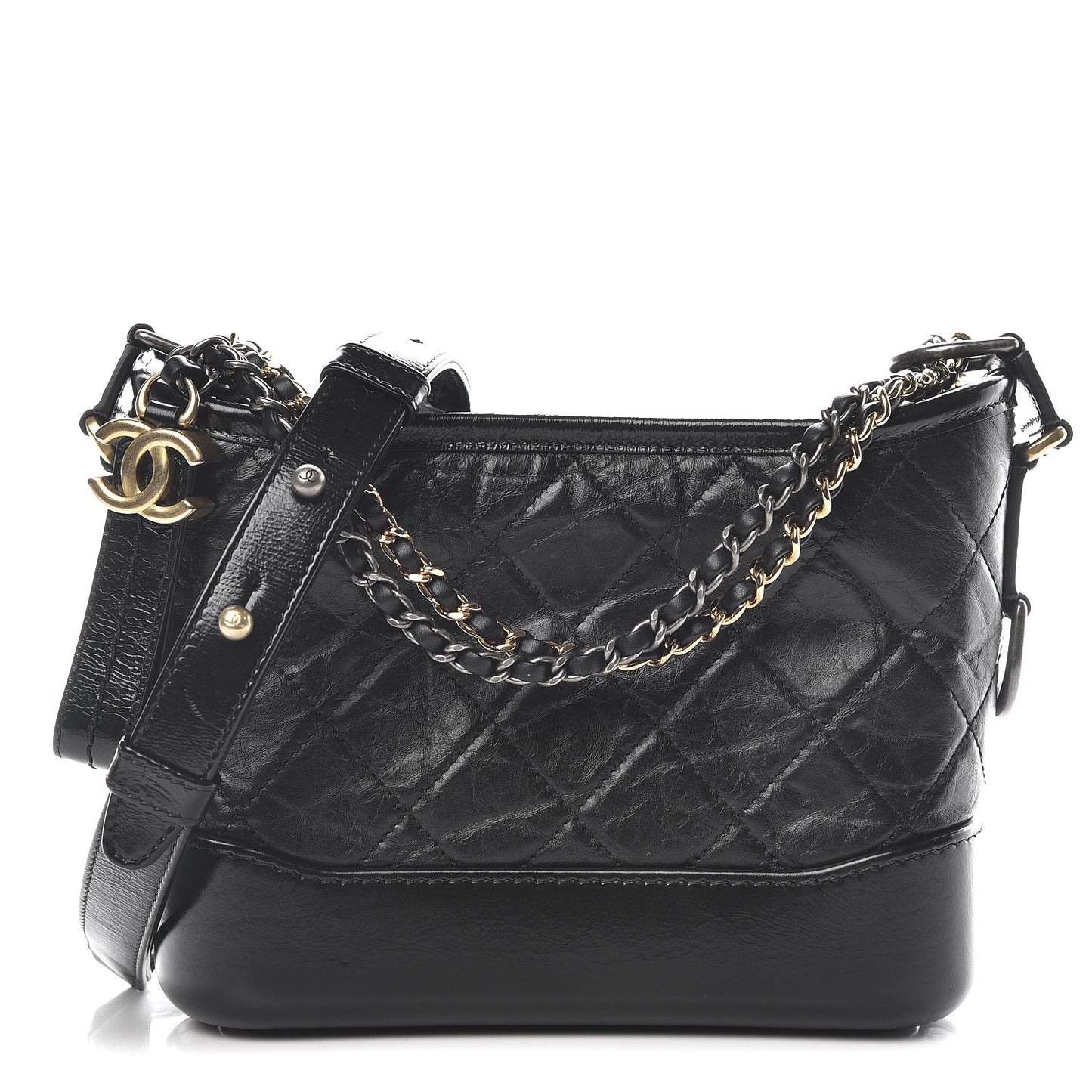 Aged Calfskin Quilted Small Gabrielle Hobo Black