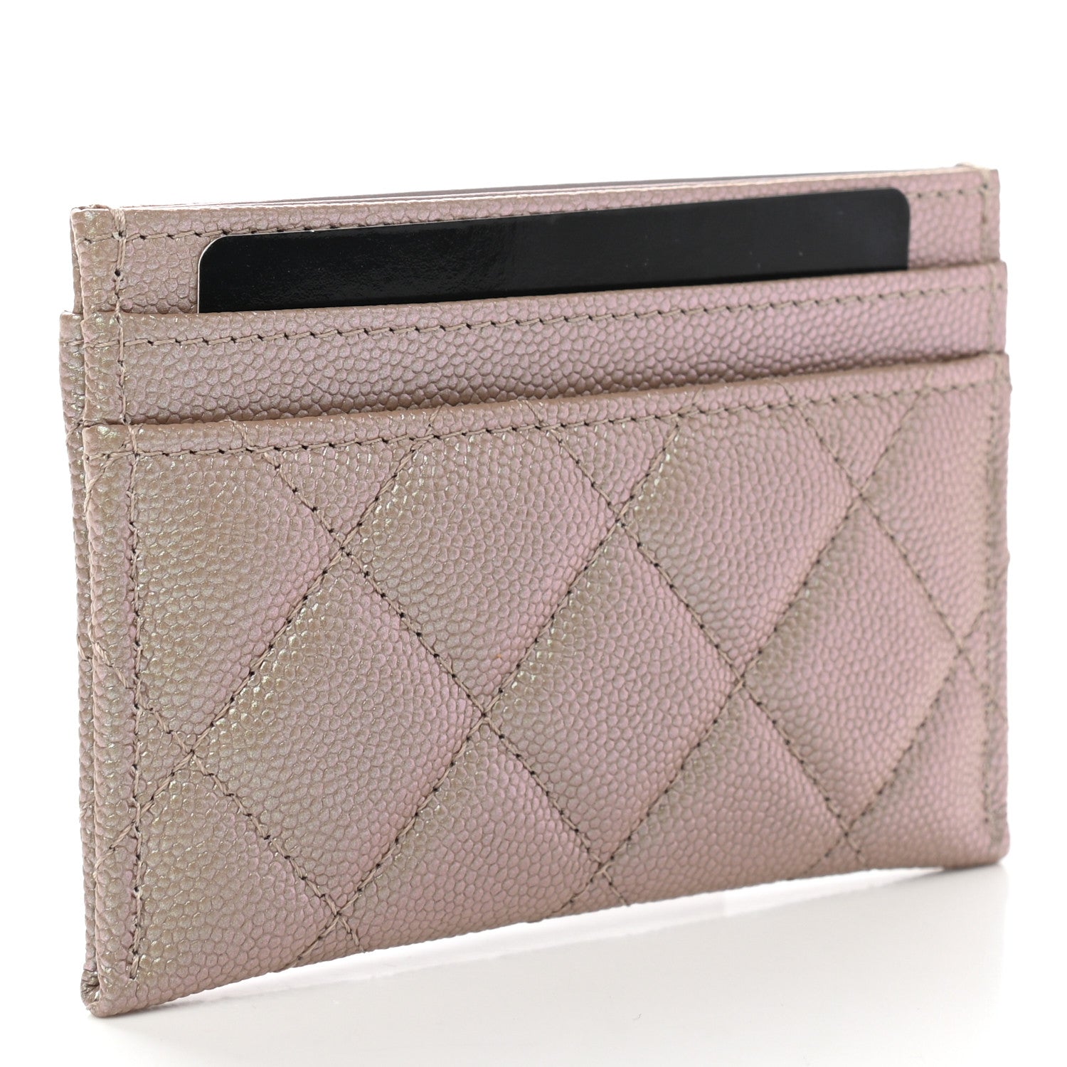 Chanel Iridescent Caviar Quilted Card Holder Beige 3 of 10