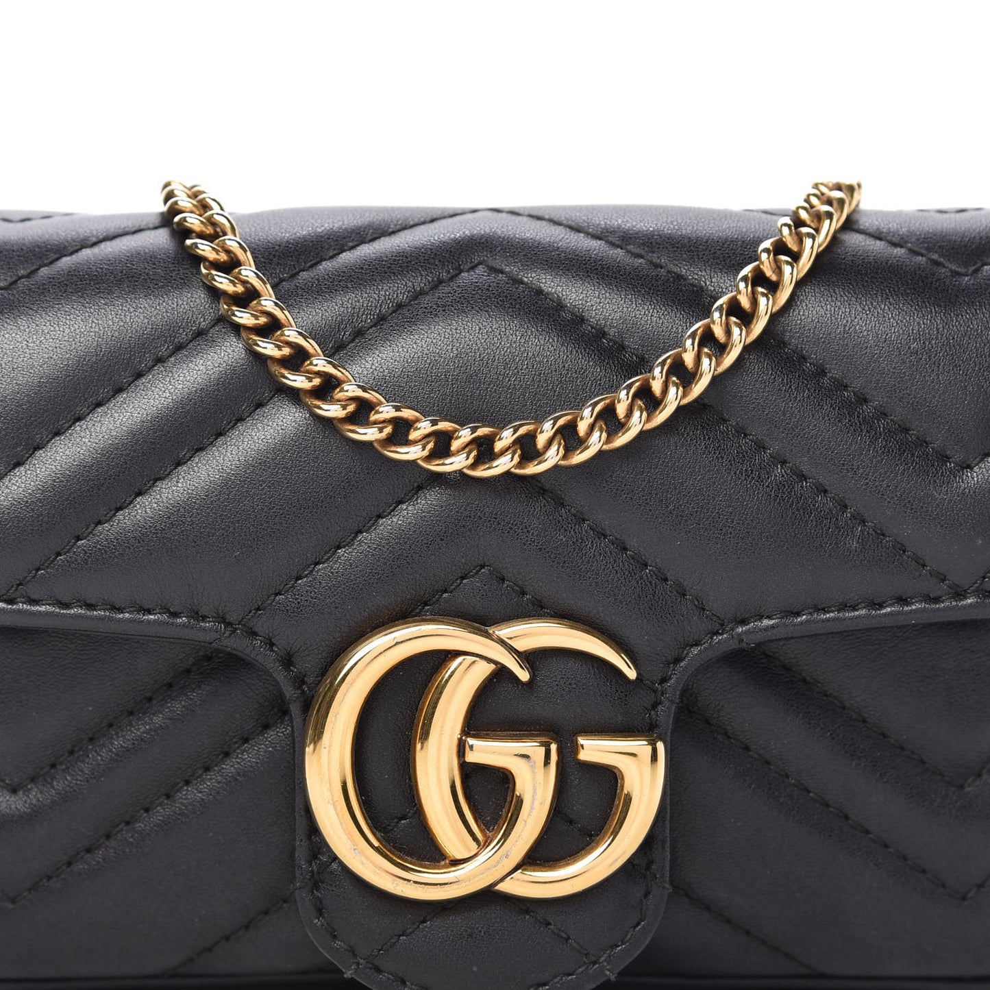 Calfskin Matelasse Super Mini GG Marmont Shoulder Bag Black