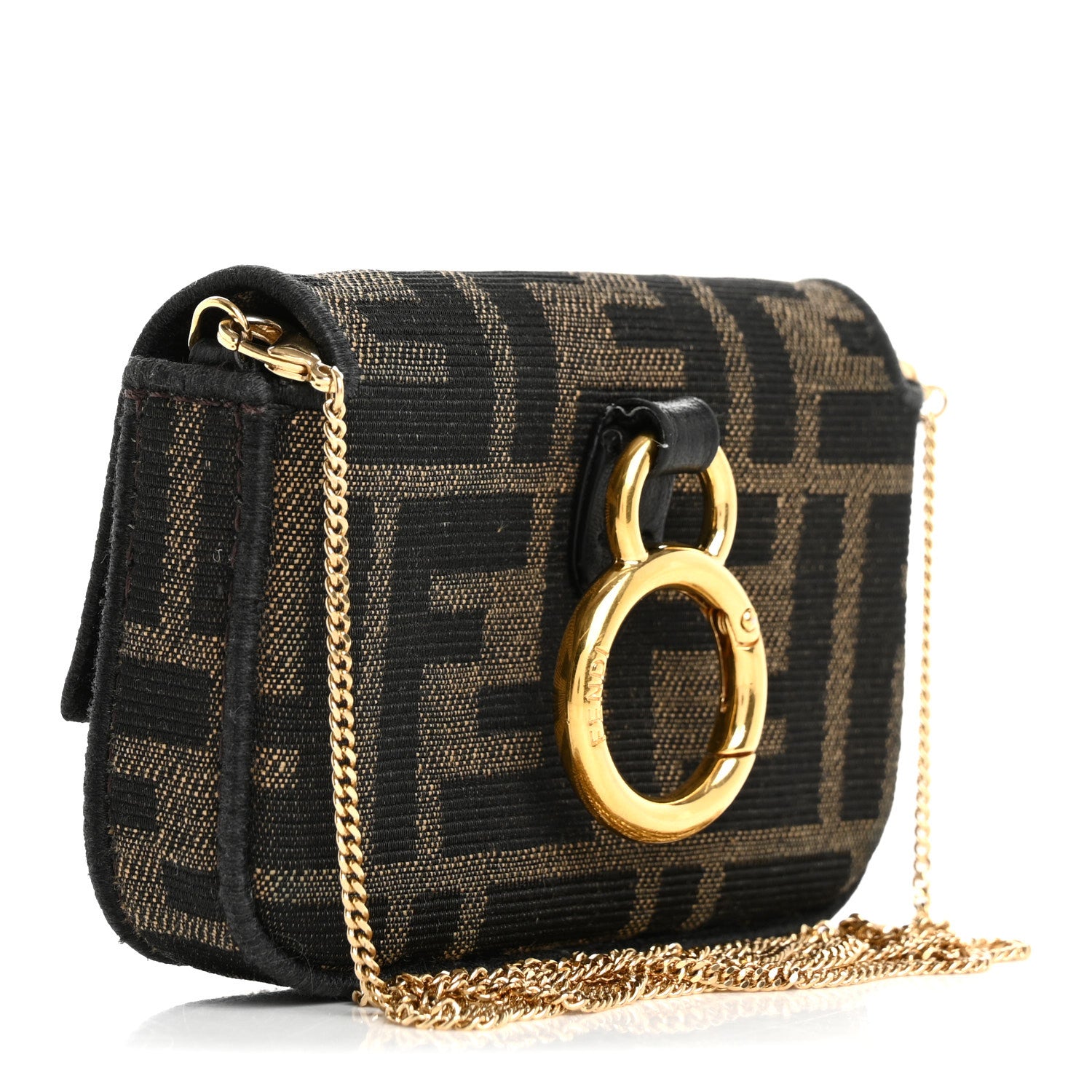 Fendi Fabric Jacquard FF 1974 Nano Baguette Charm Tobacco Moro Black 3 of 16