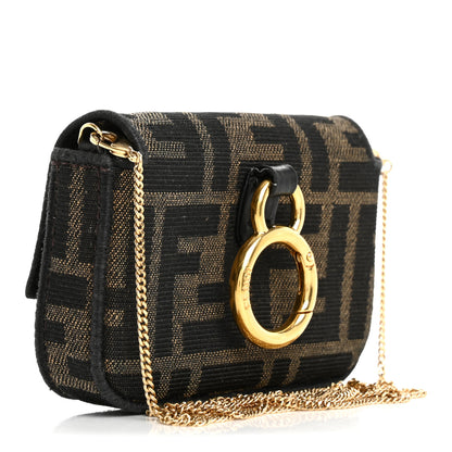 Fendi Fabric Jacquard FF 1974 Nano Baguette Charm Tobacco Moro Black 3 of 16