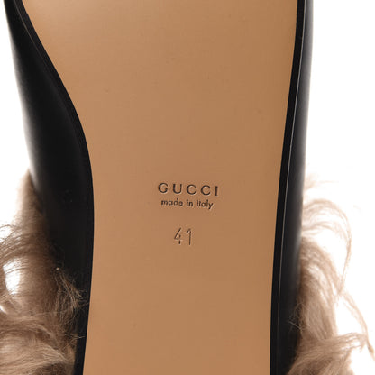 Gucci Calfskin Fur Flower Embroidered Princetown Slippers 41 Black 7 of 9
