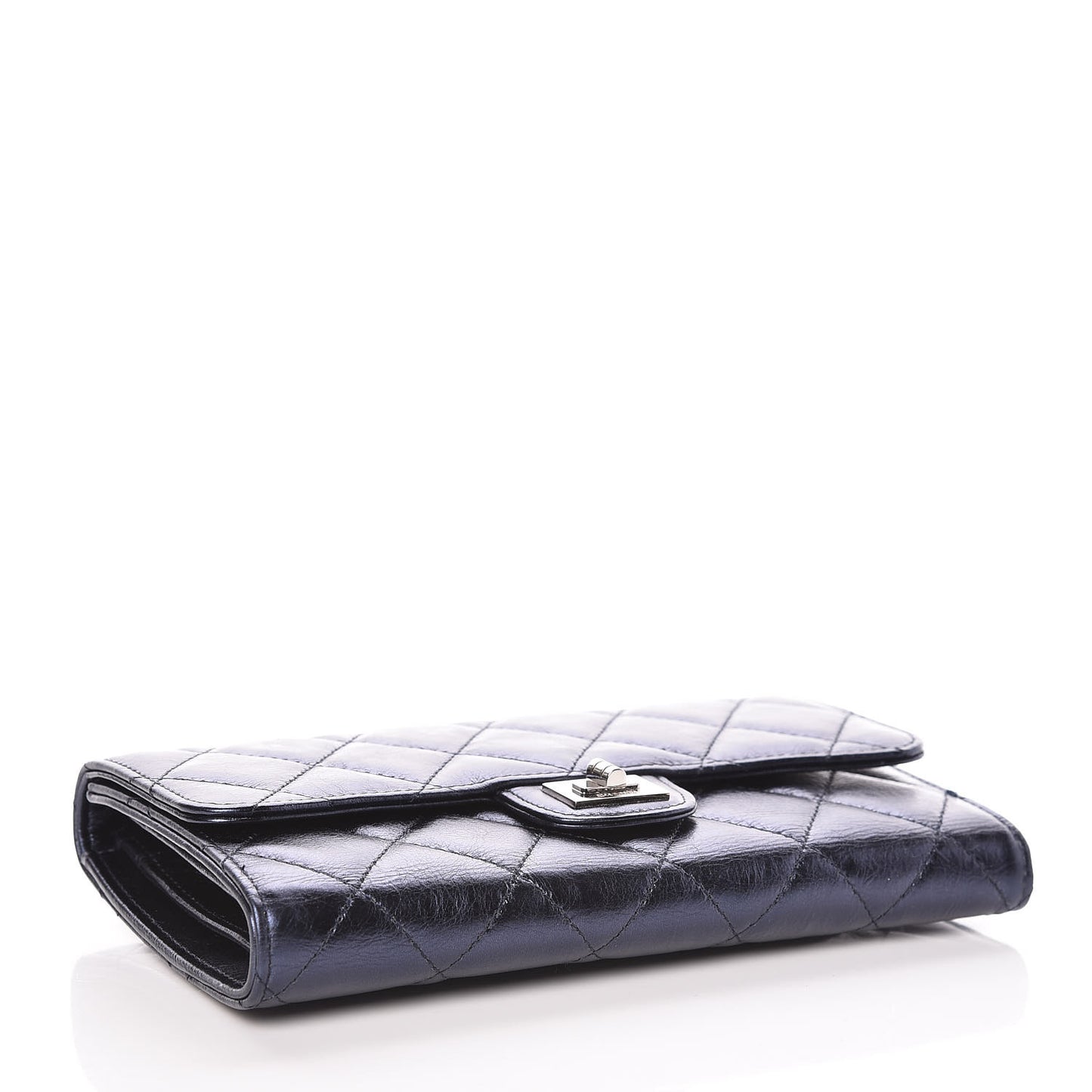 Metallic Aged Calfskin Quilted Reissue Long Flap Wallet Dark Navy Blue