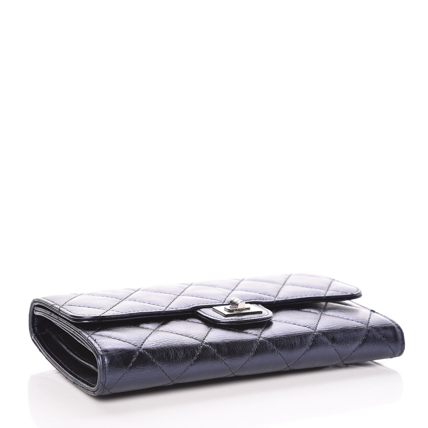 Chanel Metallic Aged Calfskin Quilted Reissue Long Flap Wallet Dark Navy Blue 4 of 14
