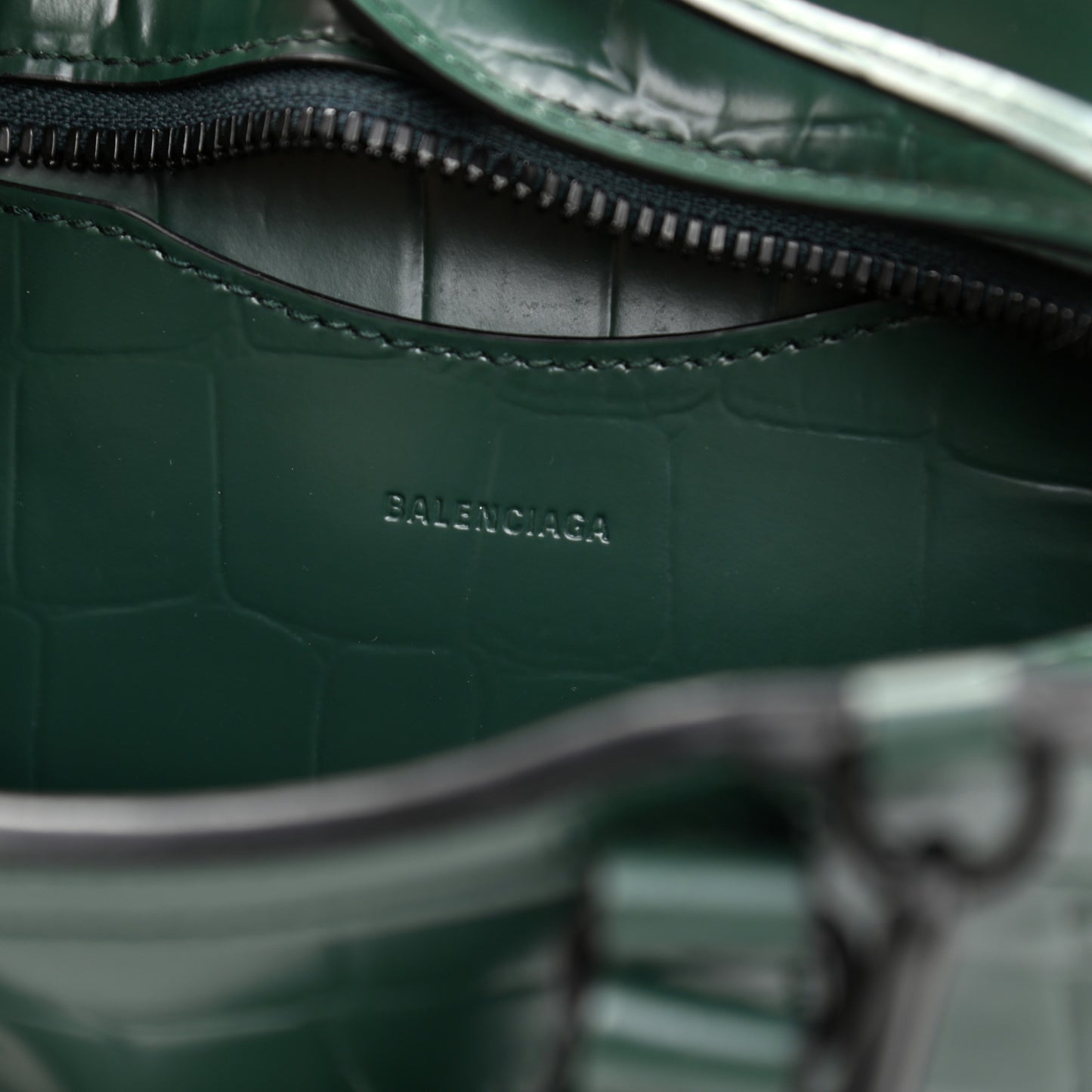 Semi Shiny Calfskin Crocodile Embossed Neo Classic Black Hardware Mini City Forest Green