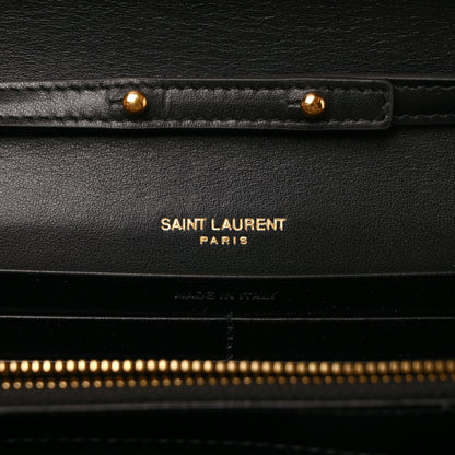Saint Laurent Calfskin Crocodile Embossed Cassandre Wallet On Chain WOC Black 6 of 8