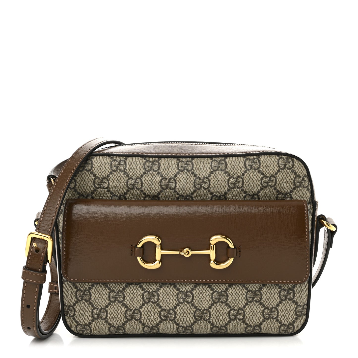 GG Supreme Monogram Small Horsebit 1955 Shoulder Bag Beige Brown Sugar