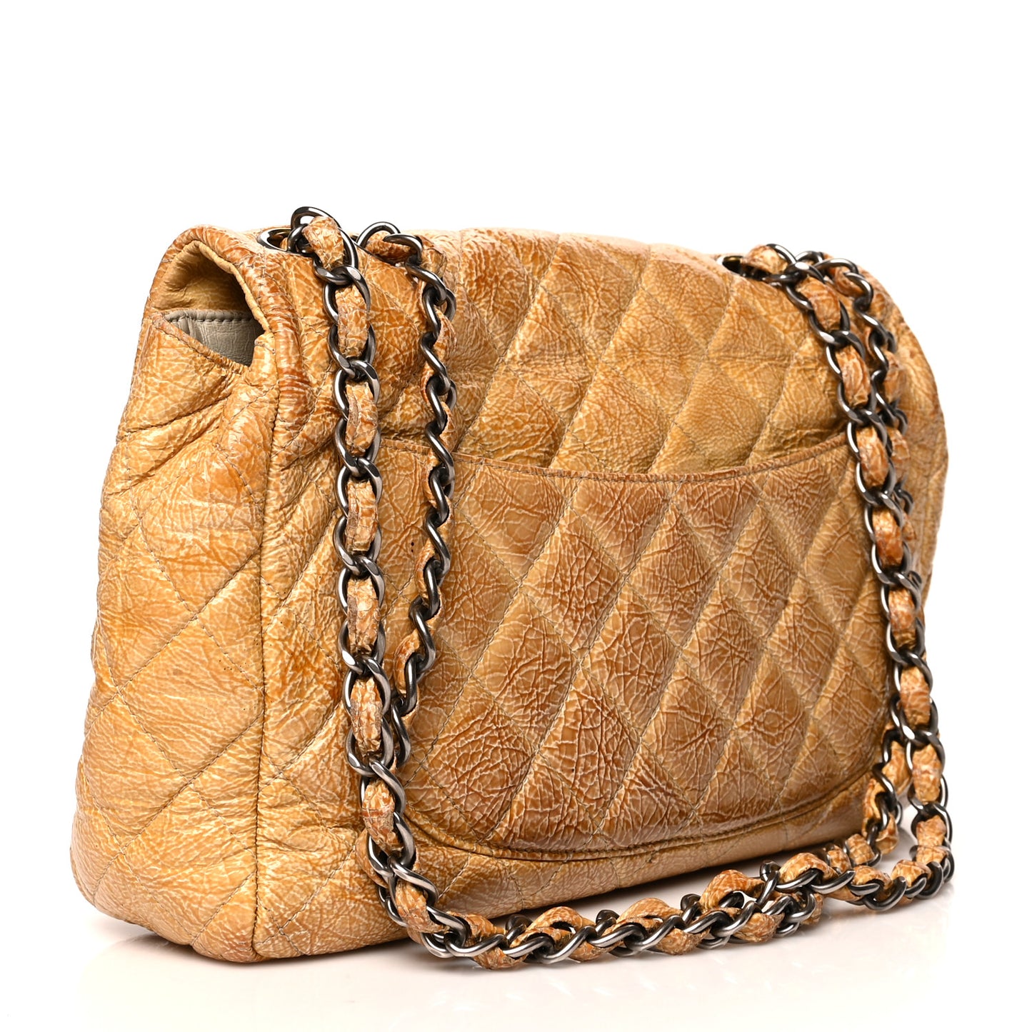 Crinkled Patent Quilted Jumbo Single Flap Light Beige
