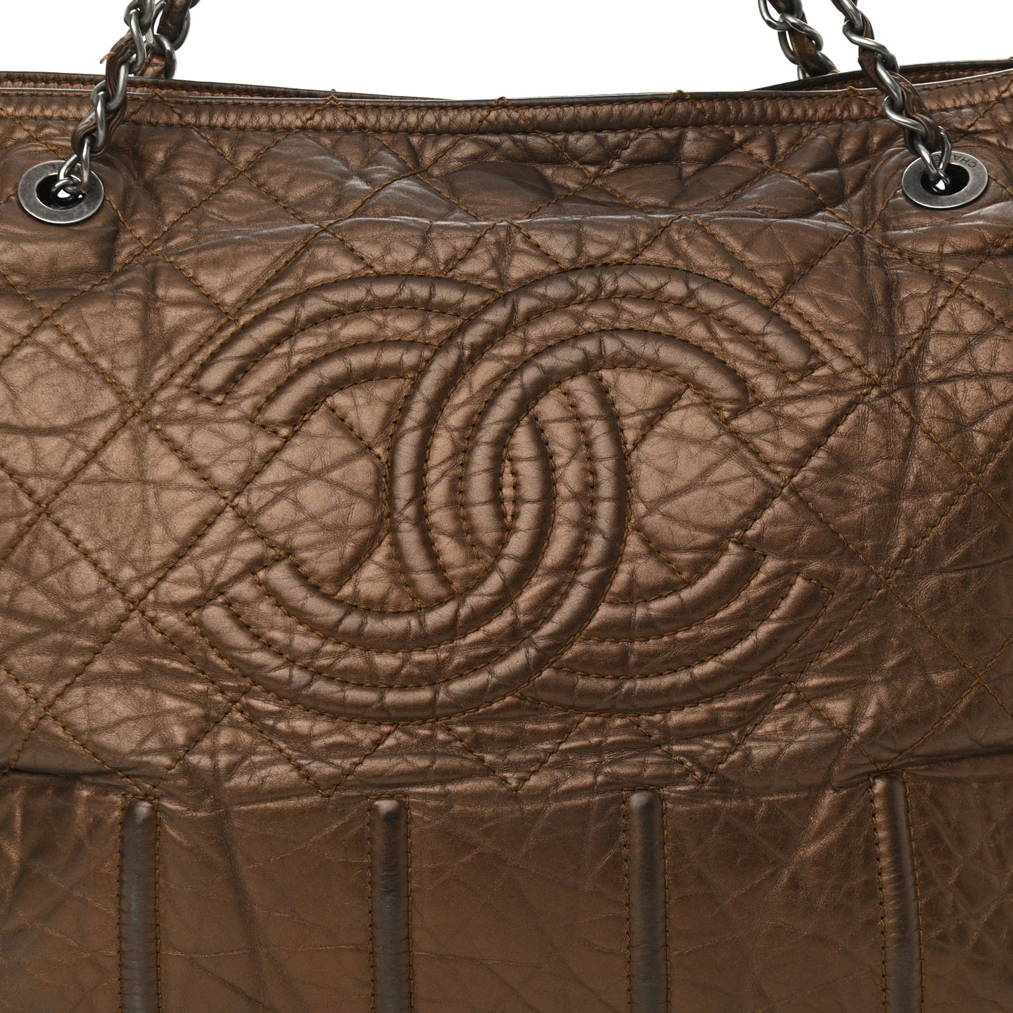 Metallic Aged Calfskin Large Shopping In Moscow Tote Bronze