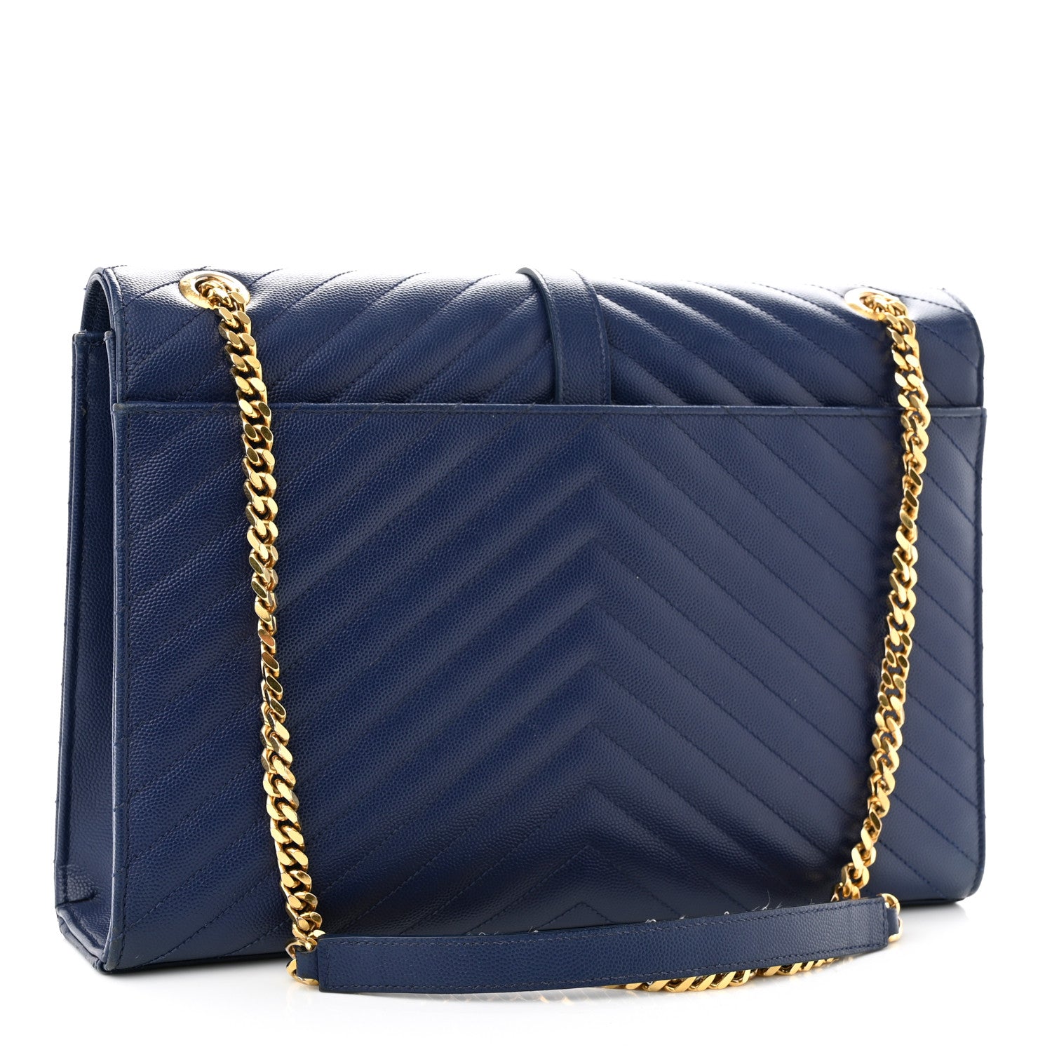Saint Laurent Grain De Poudre Matelasse Chevron Large Monogram Satchel Navy Blue 3 of 13