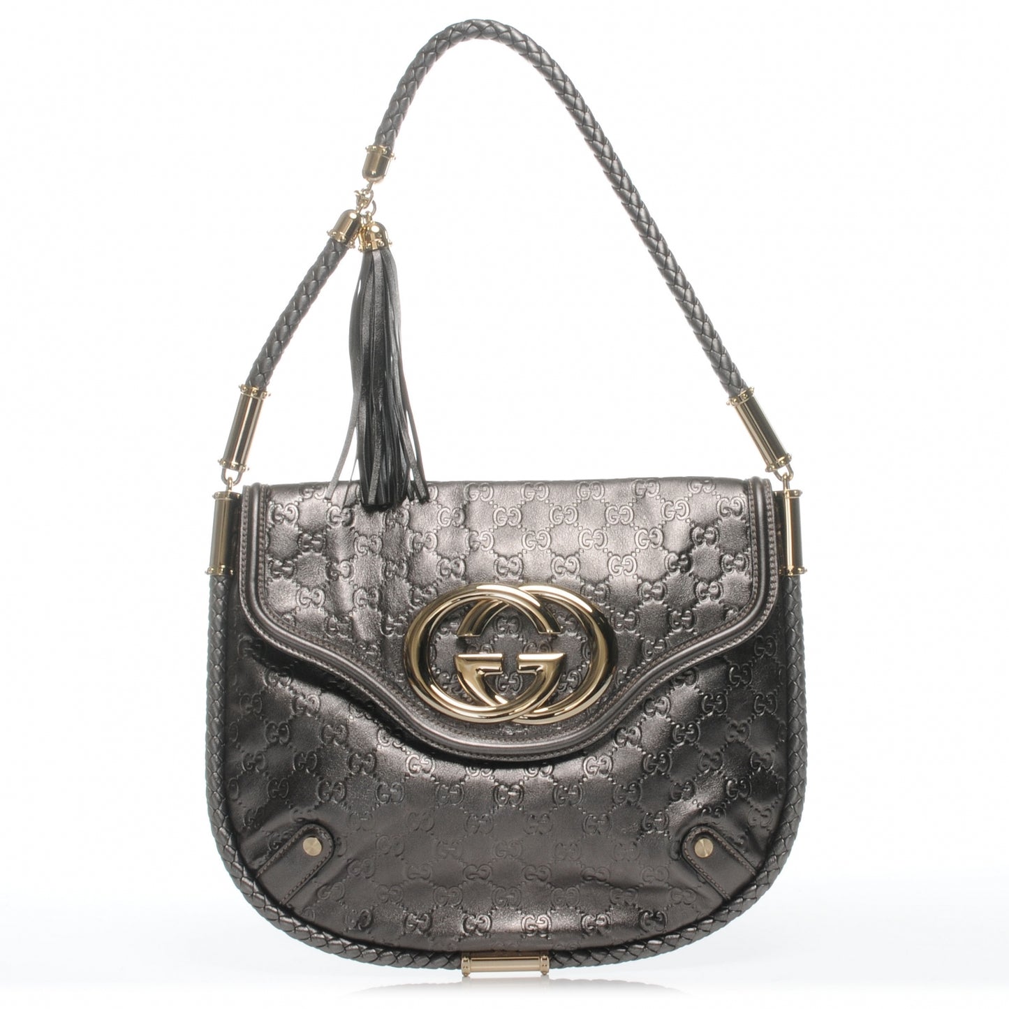 Guccissima Britt Tassel Shoulder Bag Gunmetal