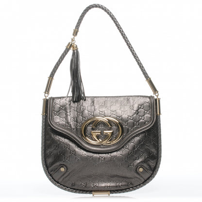 Gucci Guccissima Britt Tassel Shoulder Bag Gunmetal 1 of 7