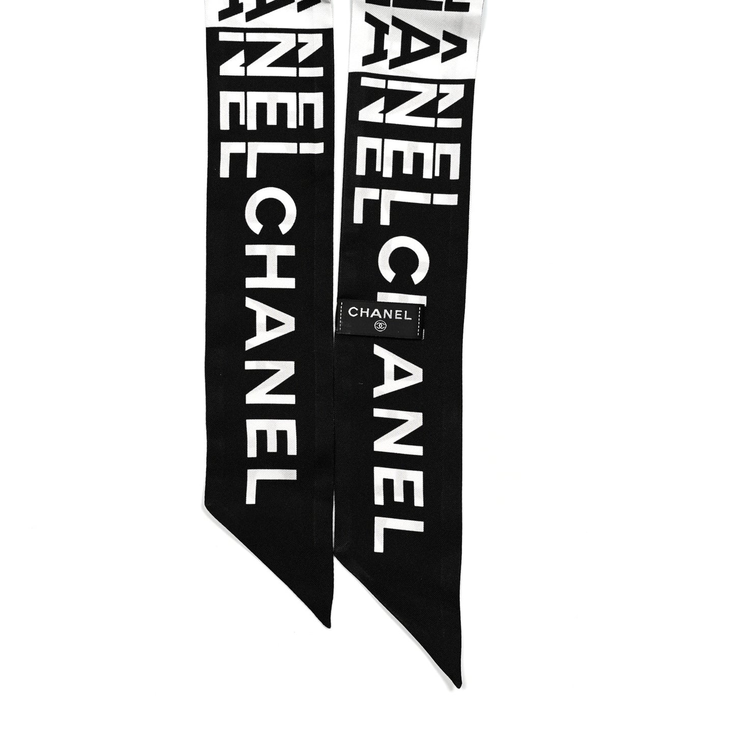 Silk Logo Slim Bandeau Scarf Black White