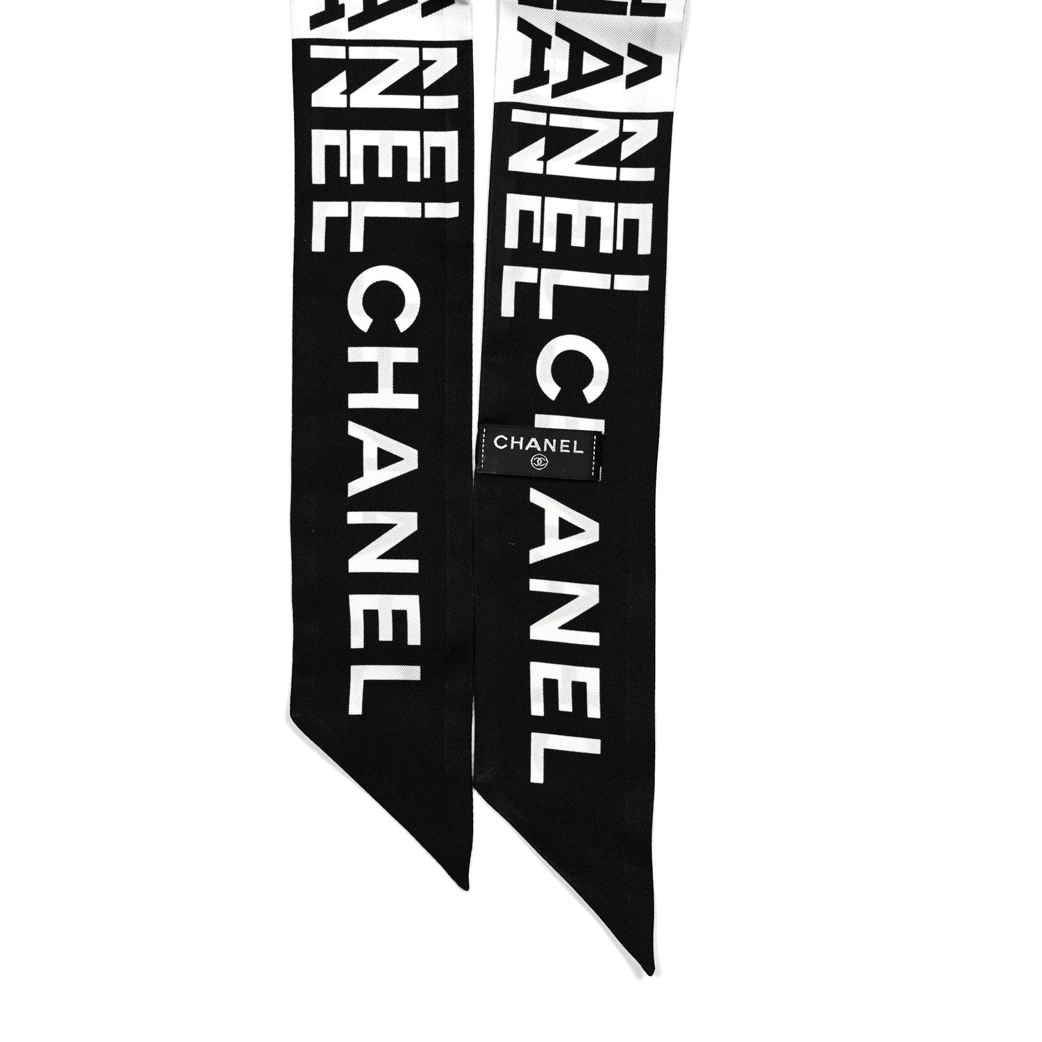 Chanel Silk Logo Slim Bandeau Scarf Black White 3 of 5
