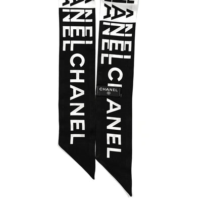 Chanel Silk Logo Slim Bandeau Scarf Black White 3 of 5