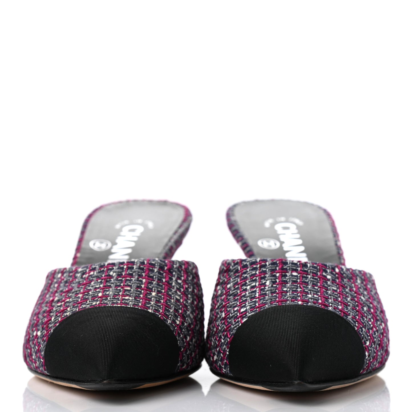 Tweed Grosgrain CC Mules 36.5 Purple Navy Grey Black
