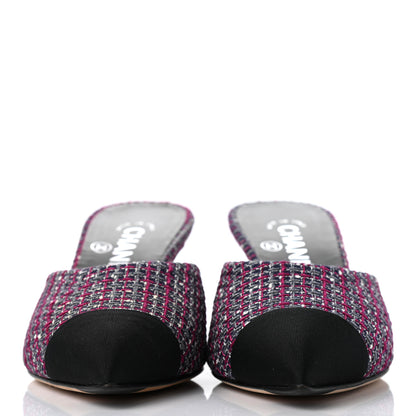Chanel Tweed Grosgrain CC Mules 36.5 Purple Navy Grey Black 2 of 10