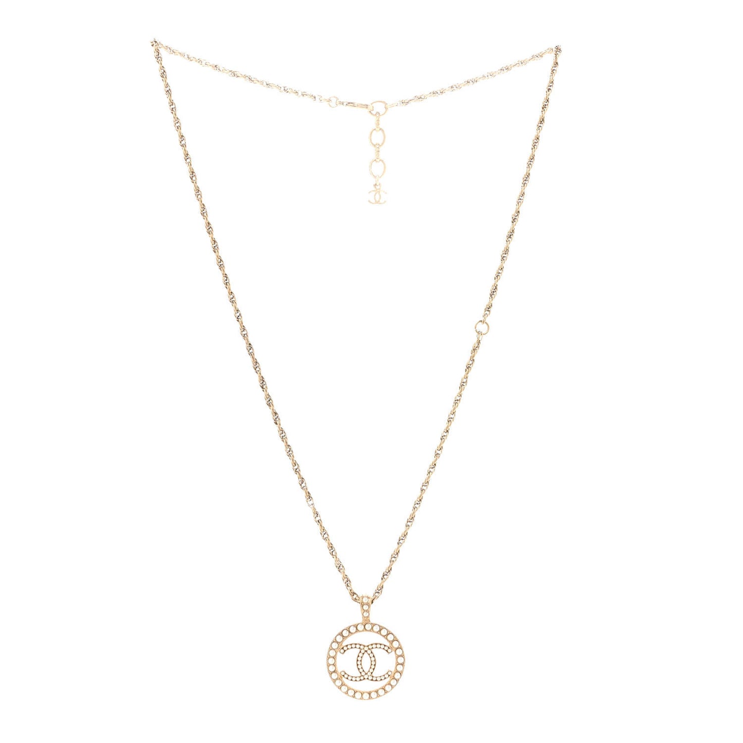 Pearl CC Round Pendant Necklace Gold