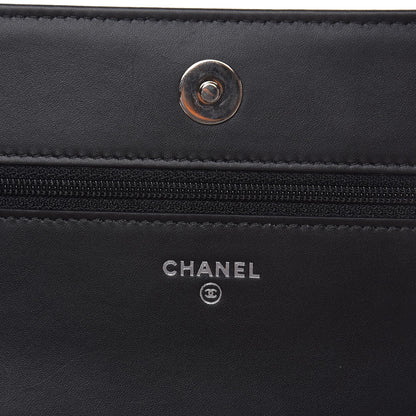 Chanel Lambskin Camellia Studded Wallet on Chain WOC Black 6 of 9