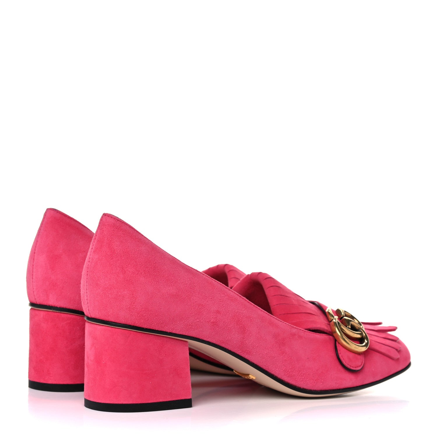 Gucci Kid Scamosciato GG Marmont Fringe 50mm Loafer Pumps 39.5 Hot Pink 3 of 8