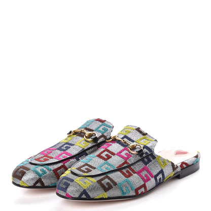 Gucci Velvet Lurex Square G Womens Princetown Slippers 37 Silver Multicolor 3 of 7