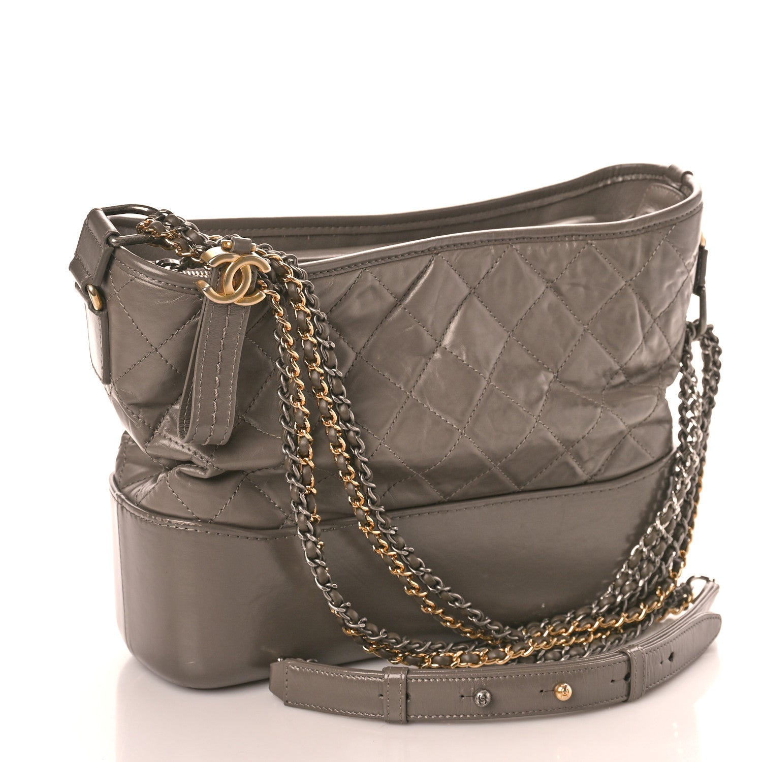 Chanel Aged Calfskin Quilted Medium Gabrielle Hobo Grey 3 of 13
