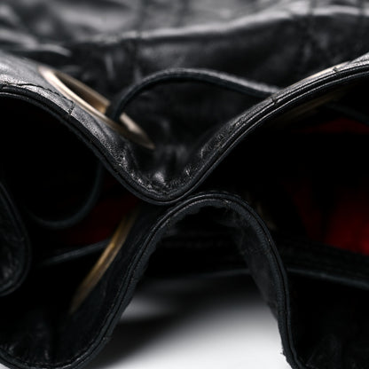 Christian Dior Lambskin Cannage Drawstring Bag Black 32 of 33