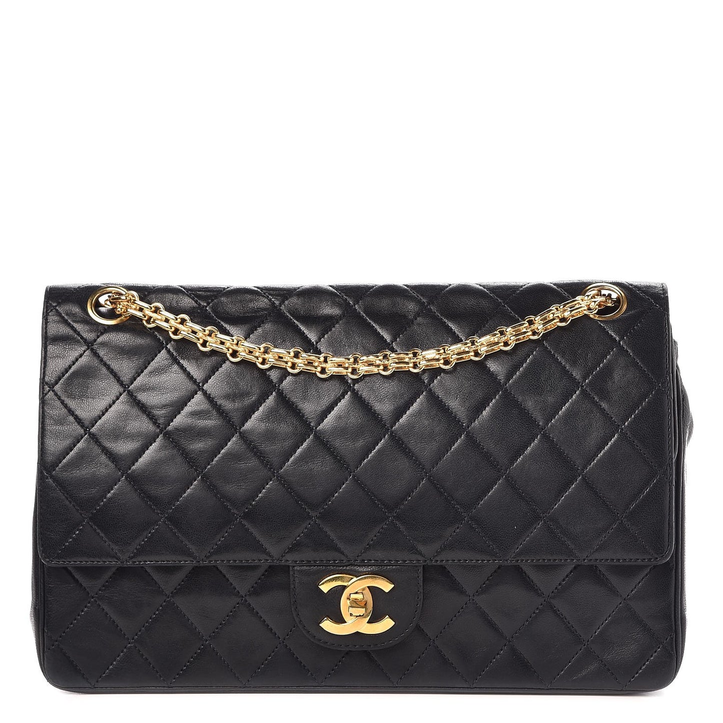 Lambskin Quilted Medium Bijoux Chain Double Flap Black