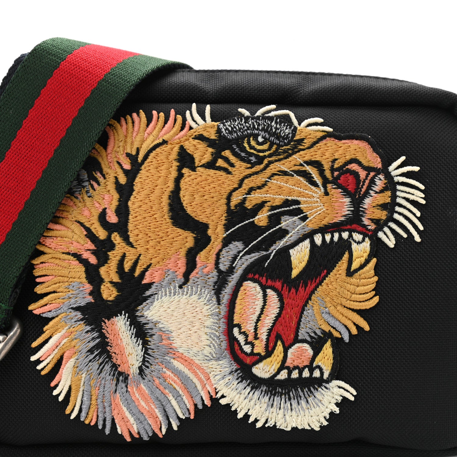 Gucci Canvas Web Tiger Embroidered Messenger Bag Black 7 of 10