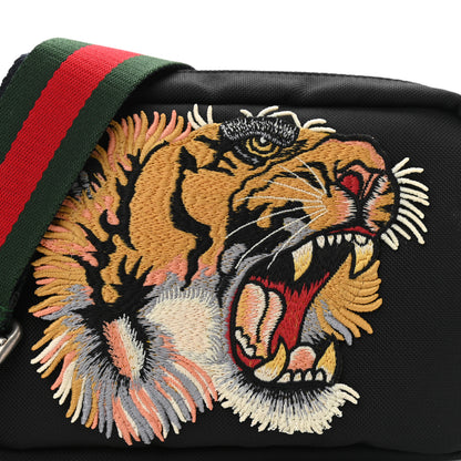 Gucci Canvas Web Tiger Embroidered Messenger Bag Black 7 of 10