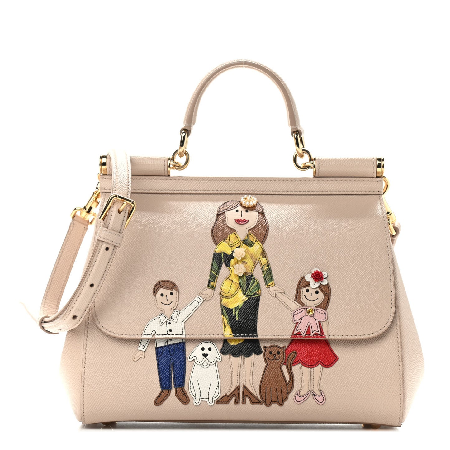 Dauphine Medium DG Family Patch Miss Sicily Satchel Beige