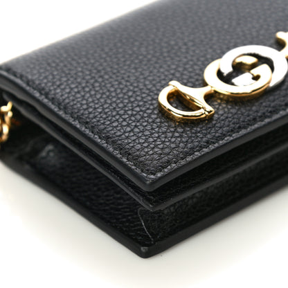 Gucci Grainy Calfskin Zumi Chain Card Case Wallet Black 8 of 10
