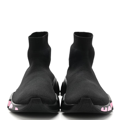 Balenciaga Recycled Knit Womens Speed Graffiti Sneakers 39 Black Pink 2 of 10