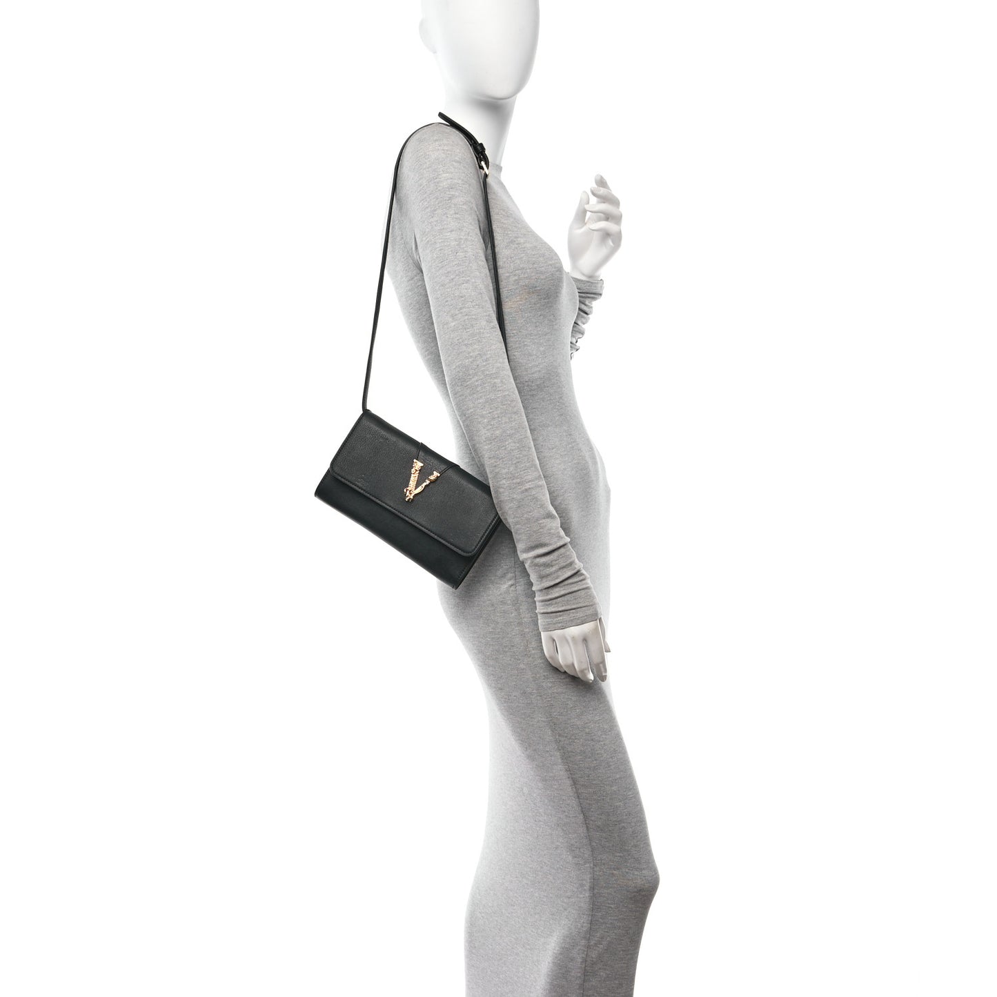 Grained Calfskin Virtus Wallet On Strap Black