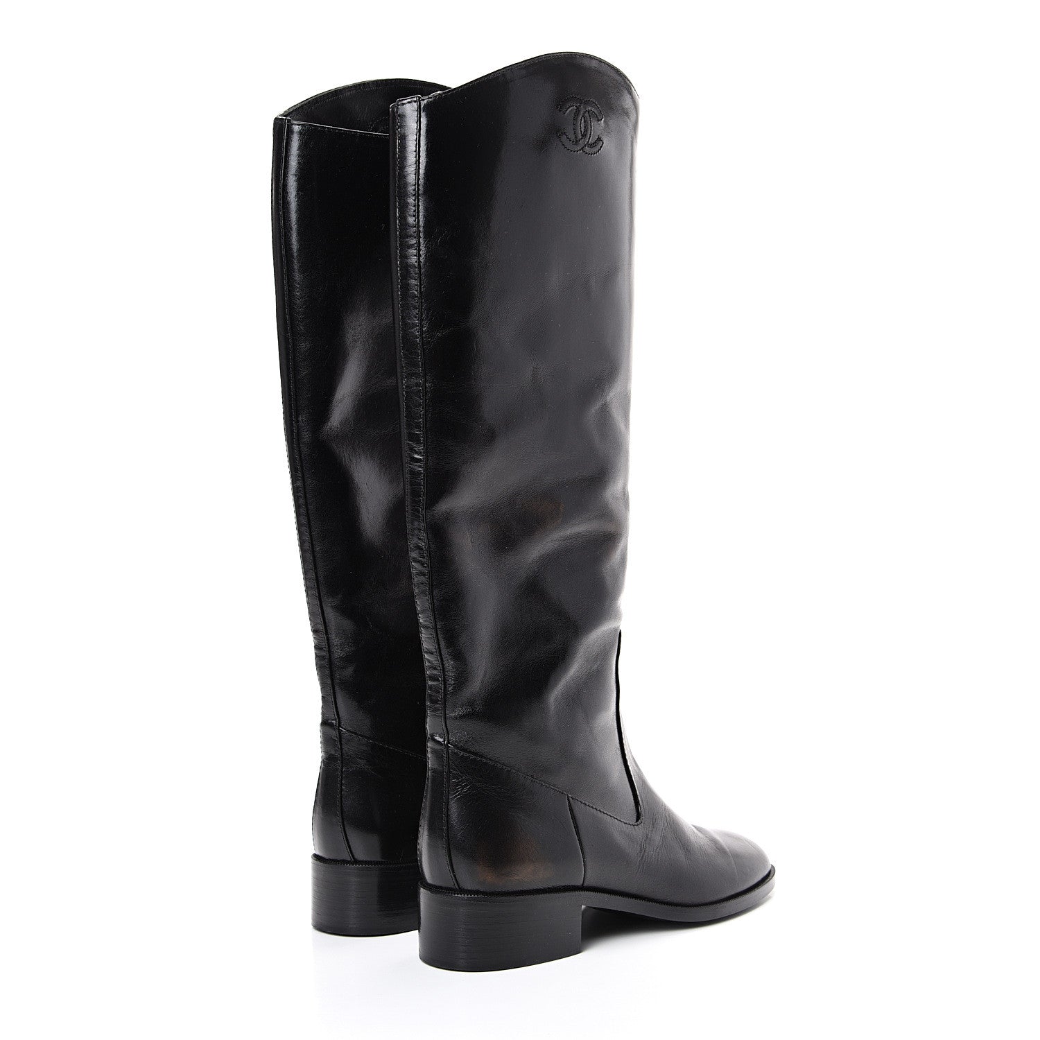Chanel Glazed Calfskin CC High Boots 37 Black 4 of 10