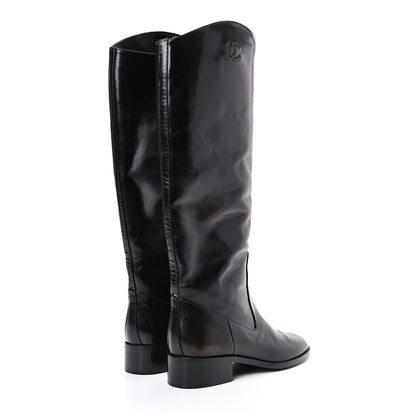 Chanel Glazed Calfskin CC High Boots 37 Black 4 of 10