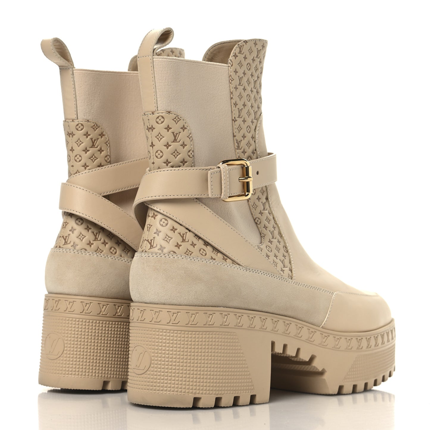 Suede Calfskin Embossed Monogram Laureate Platform Desert Boots 41 Beige
