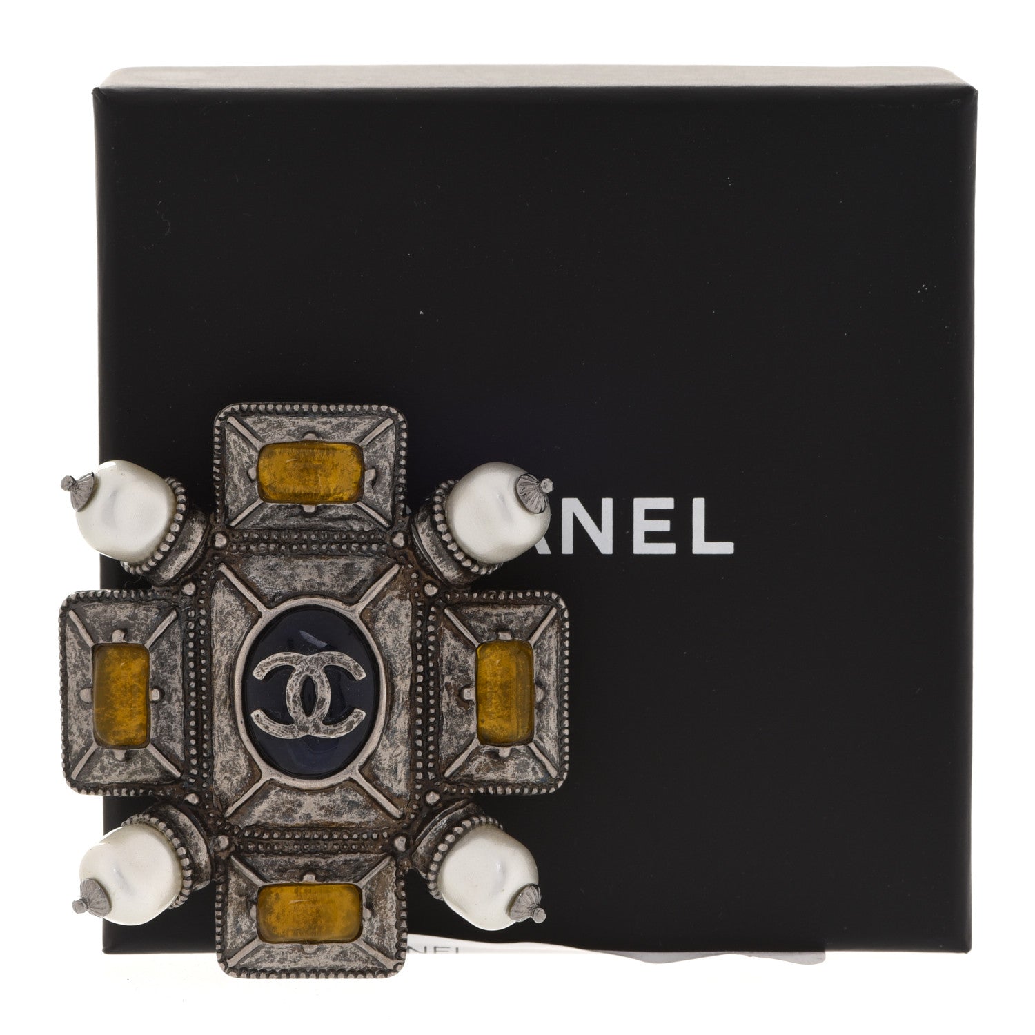 Chanel Metal Resin Gripoix Pearl CC Brooch Multicolor 5 of 5
