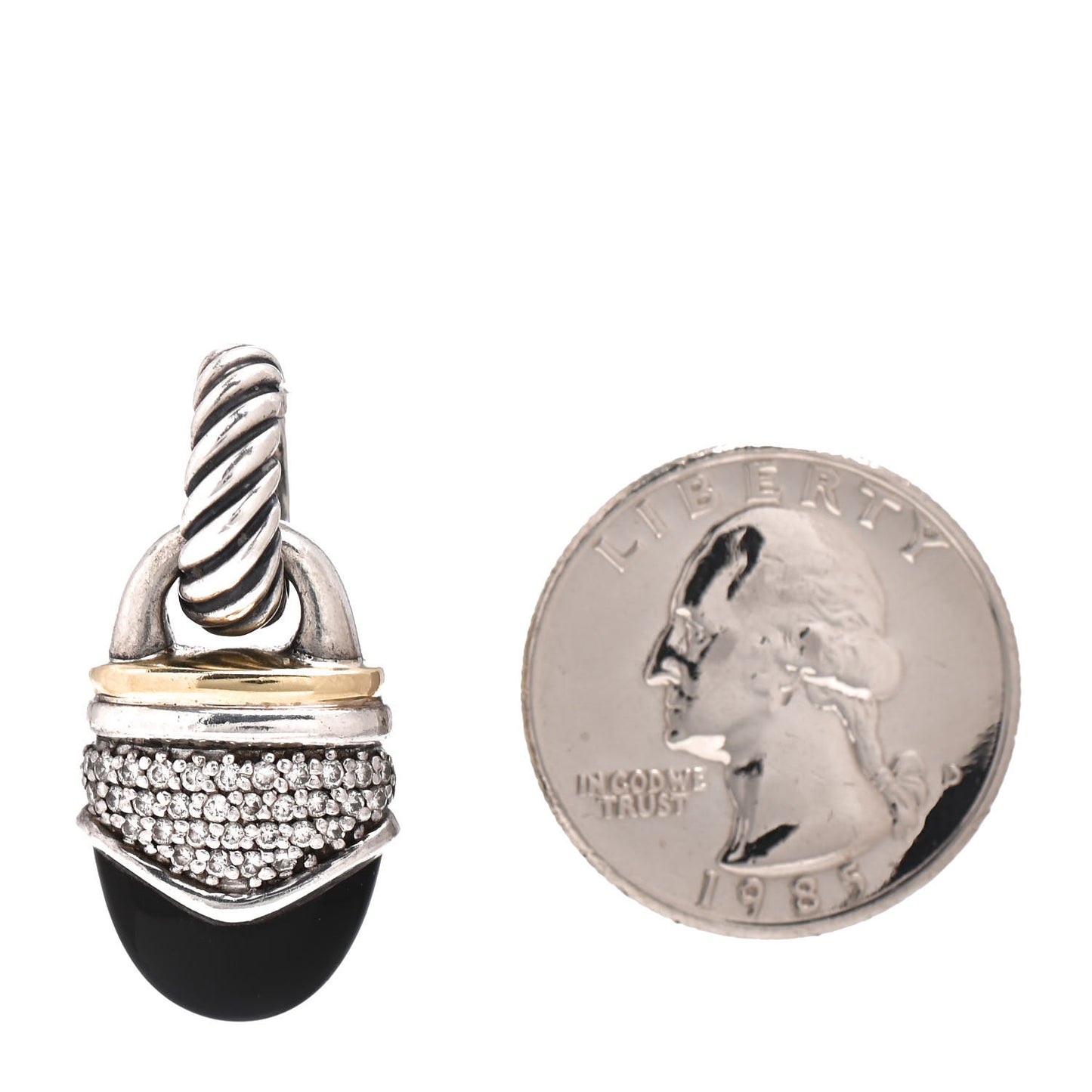 Sterling Silver 18K Yellow Gold Diamond Black Onyx Acorn Pendant
