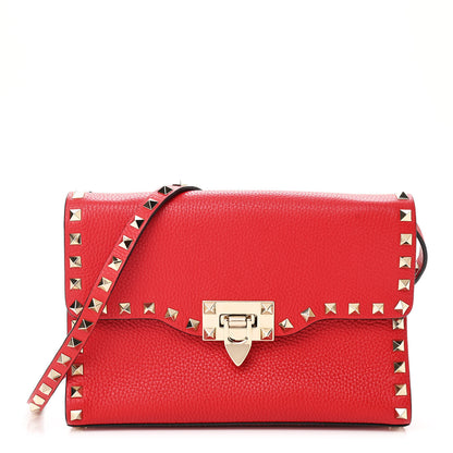Valentino Garavani Pebbled Calfskin Medium Rockstud Flip Lock Crossbody Bag Rouge Pur 1 of 8