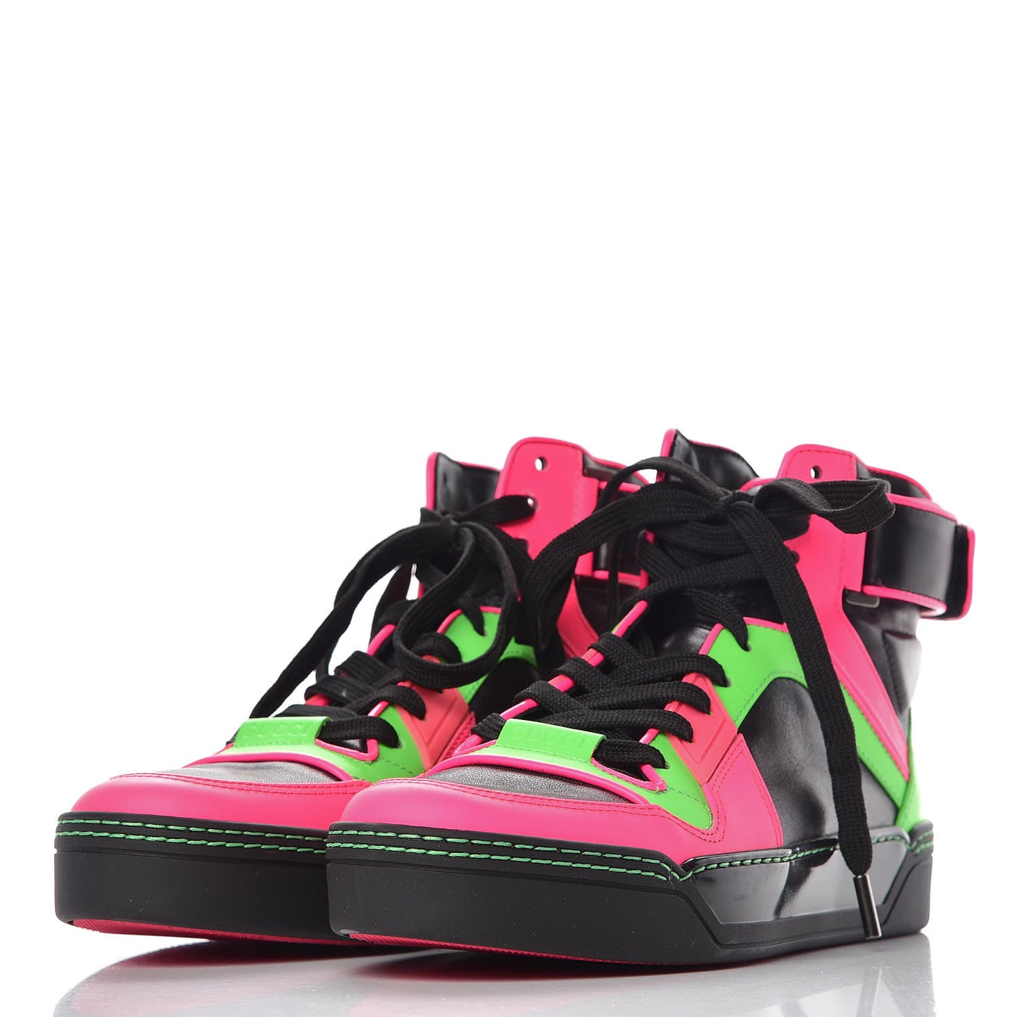 Calfskin Mens Neon High Top Sneakers 38.5 Black Pink Green