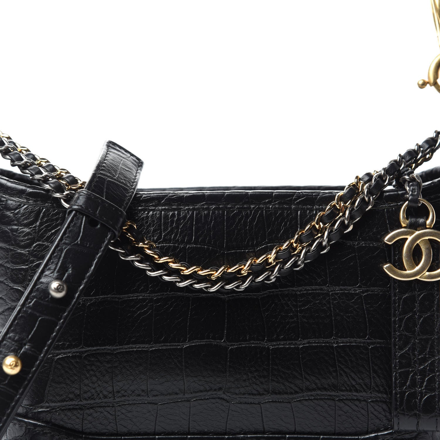 Chanel Calfskin Crocodile Embossed Small Gabrielle Cocodile Hobo Black 12 of 12