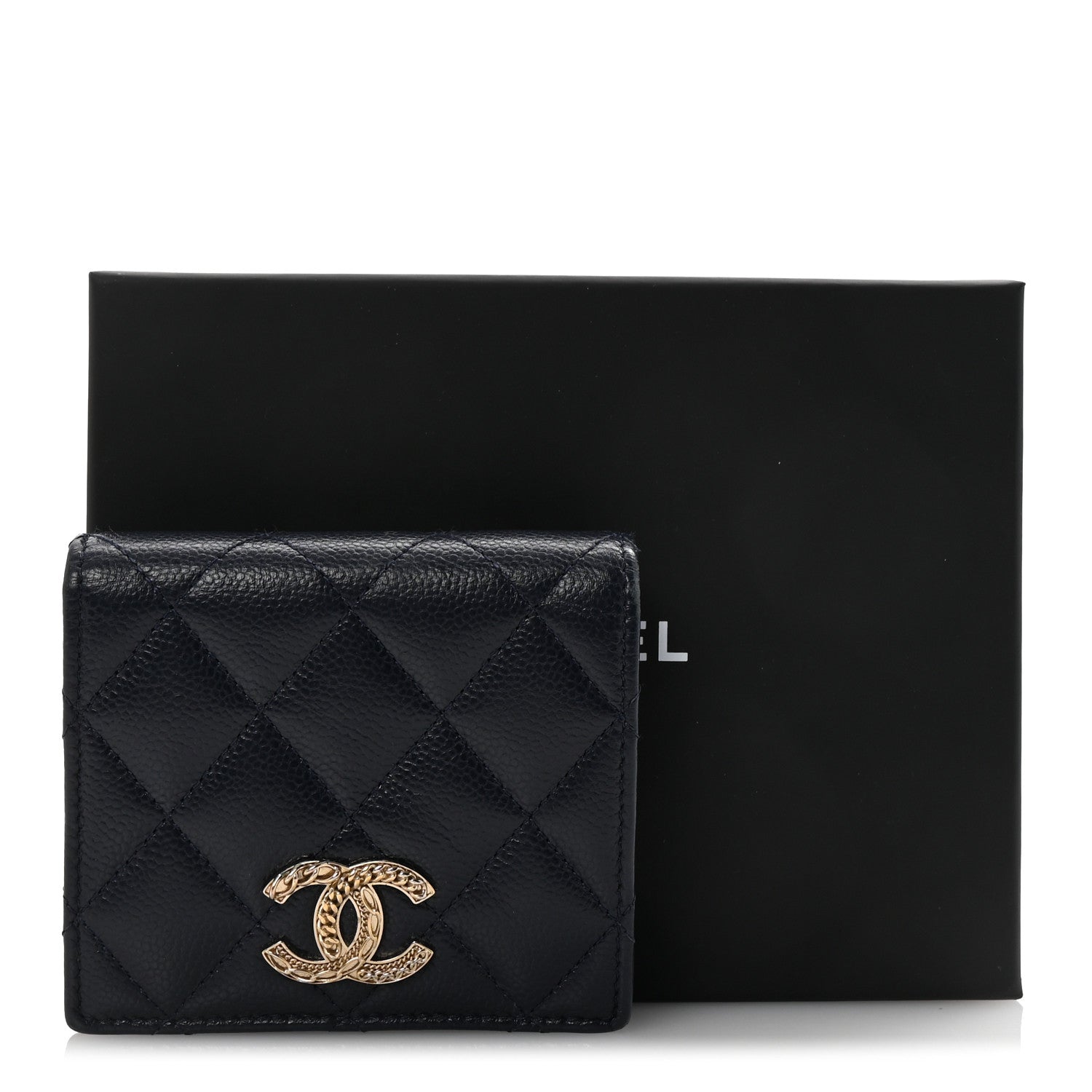 Chanel Caviar Quilted Multi Chain CC Compact Bifold Wallet Navy 9 of 9