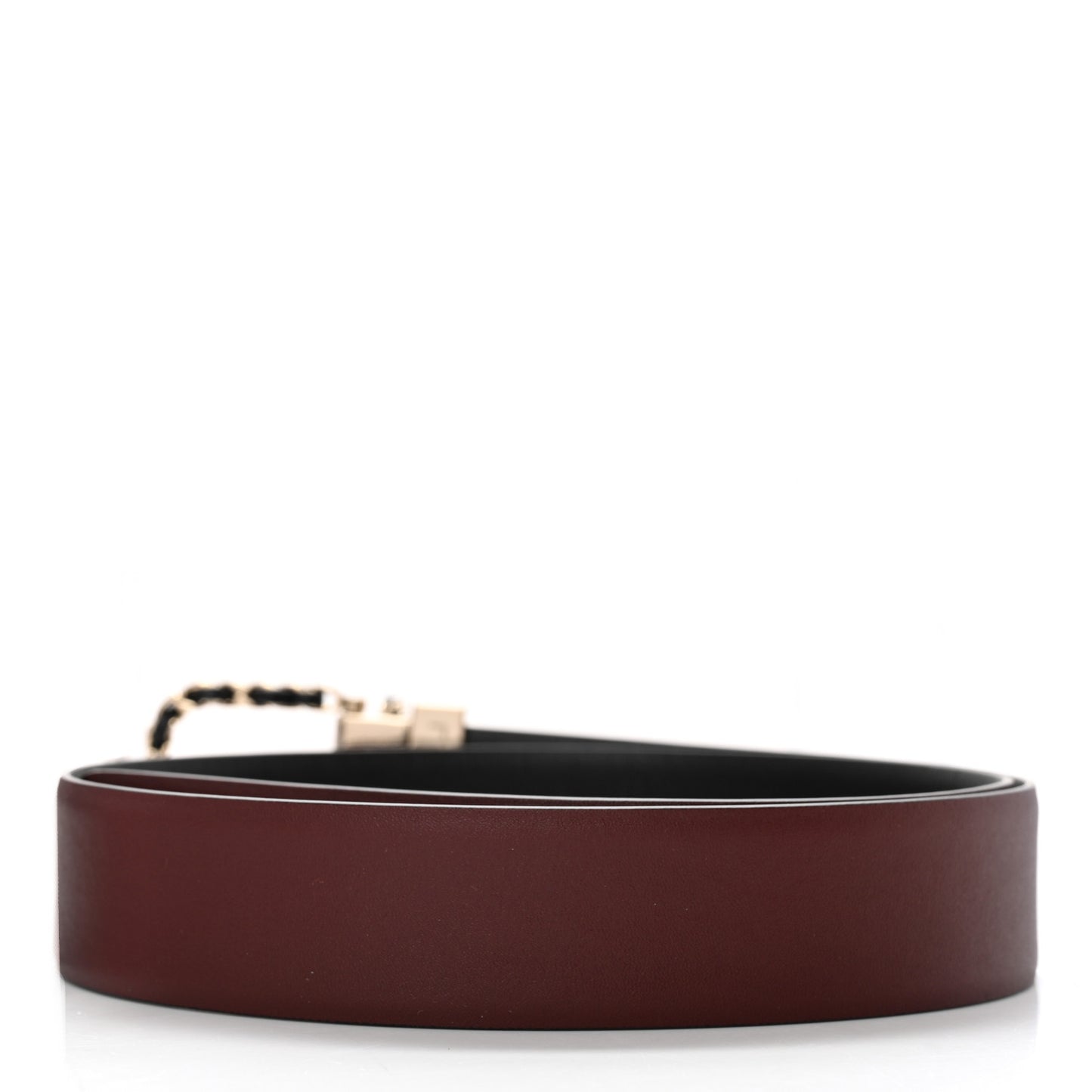 Calfskin Lambskin Metal Chain Reversible Belt 70 28 Black Burgundy