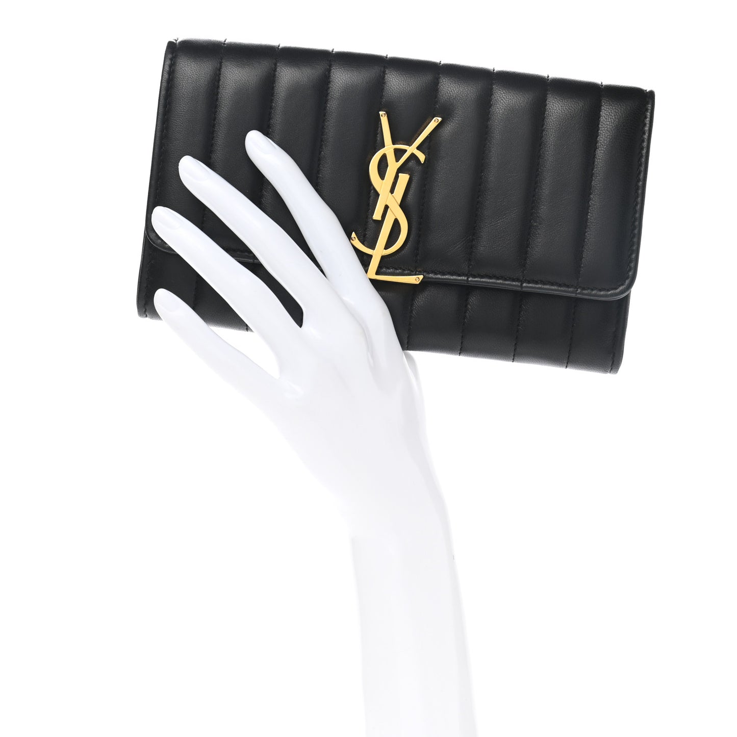 Lambskin Matelasse Monogram Large Vicky Continental Wallet Black