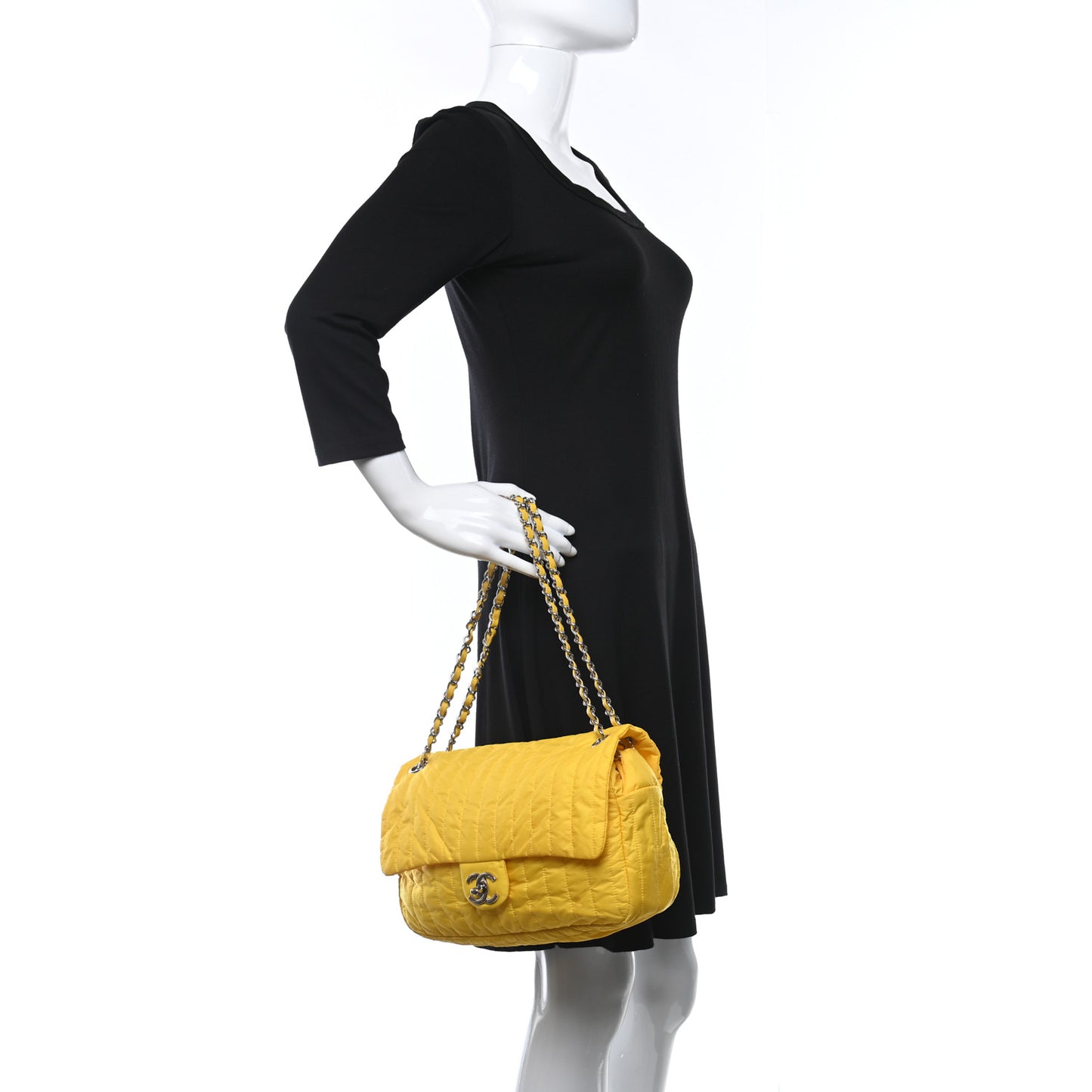 Nylon Vertical Quilted Jumbo Flap Yellow