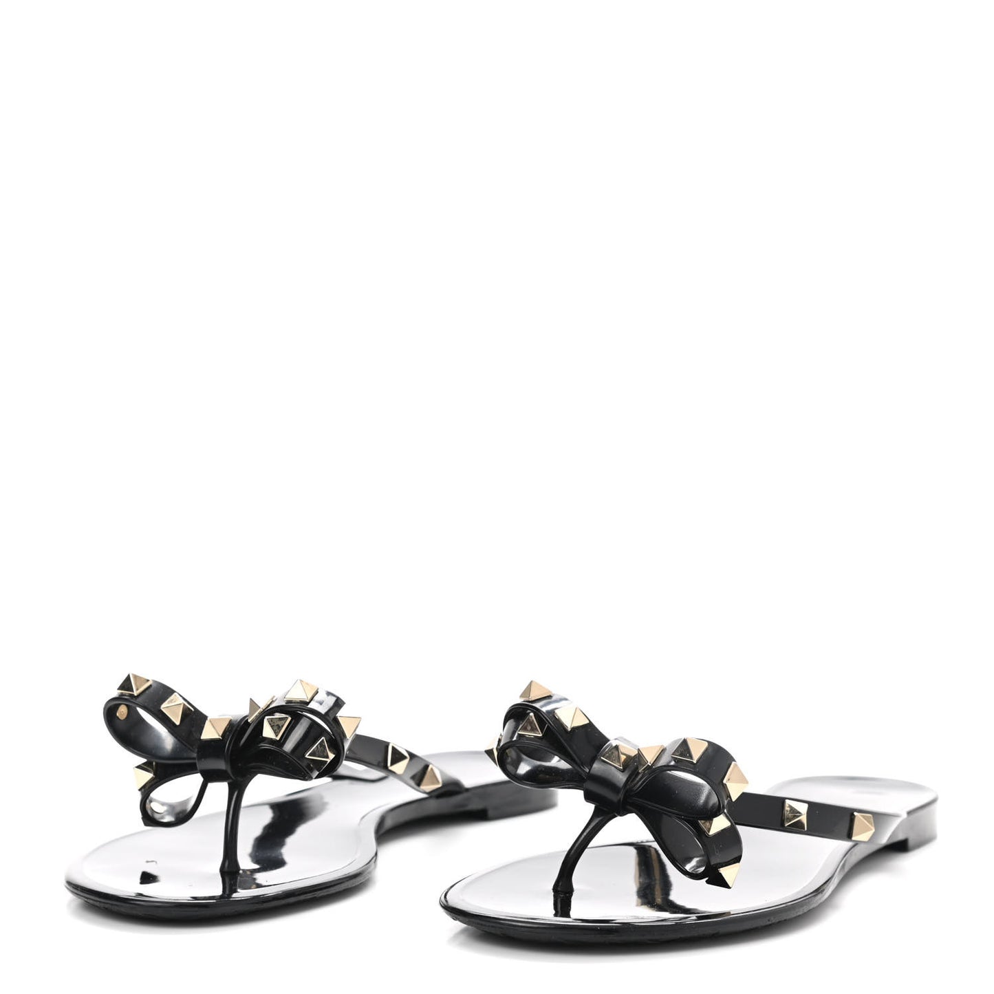 PVC Jelly Rockstud Bow Thong Sandals 37 Black