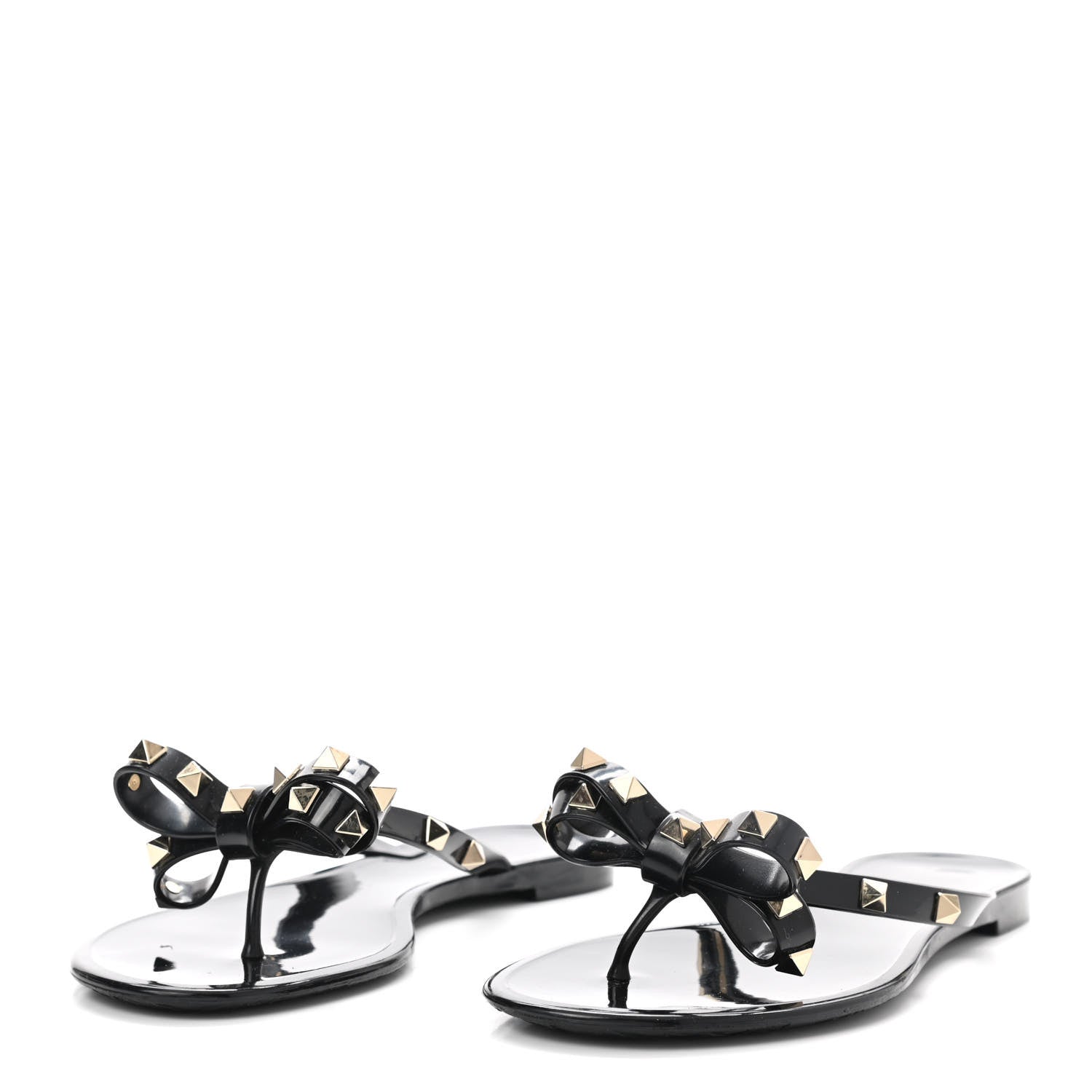 Valentino Garavani PVC Jelly Rockstud Bow Thong Sandals 37 Black 4 of 7