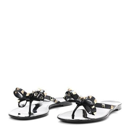 Valentino Garavani PVC Jelly Rockstud Bow Thong Sandals 37 Black 4 of 7